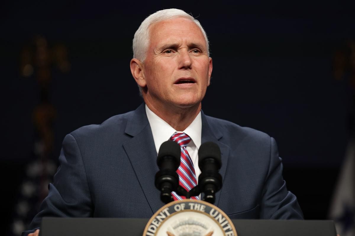 U.S. Vice President Mike Pence delivers a keynote address during Access Intelligence's Satellite 2019 Conference and Exhibition at the Walter E. Washington Convention Center. AFP