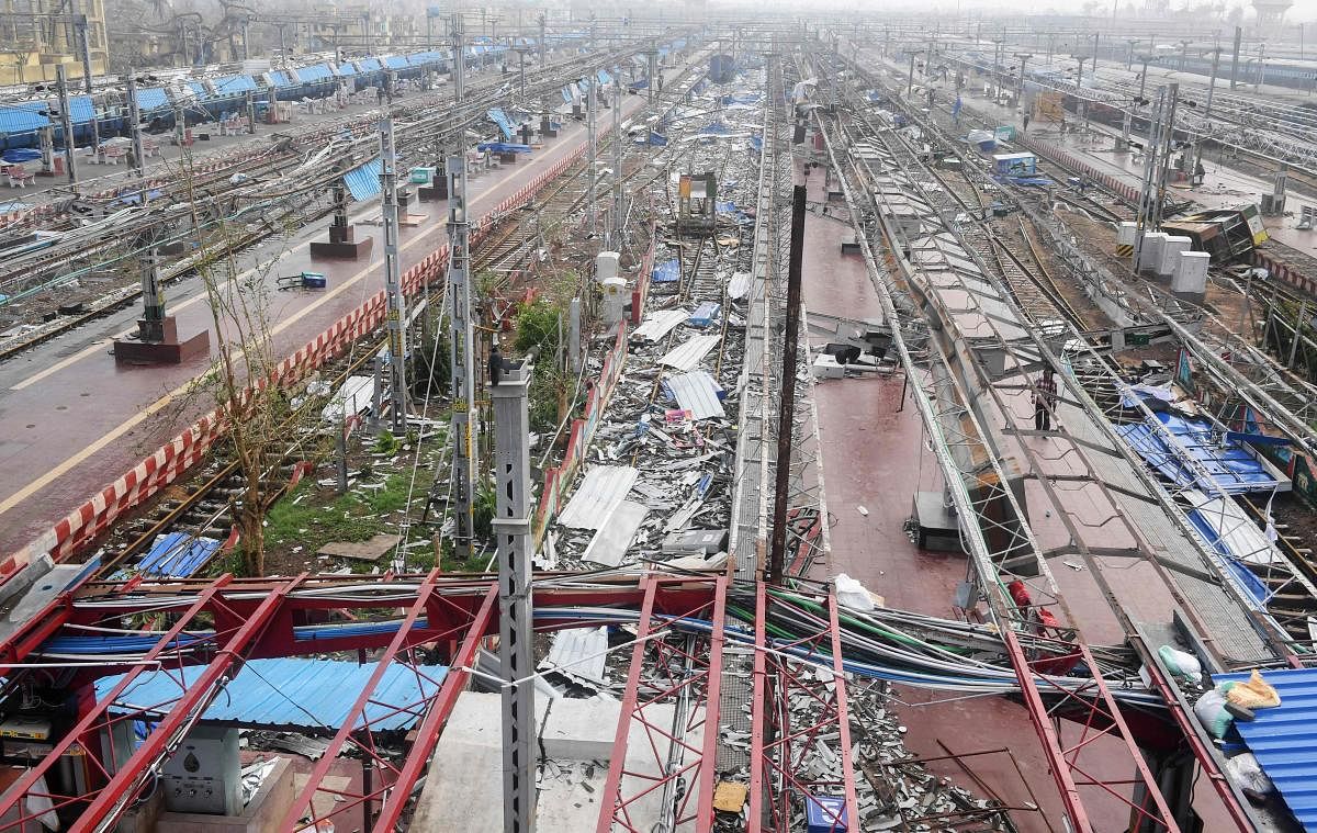 Debris covers the train tracks and platforms at the storm-damaged railway station in Puri in the eastern Indian state of Odisha. AFP file photo