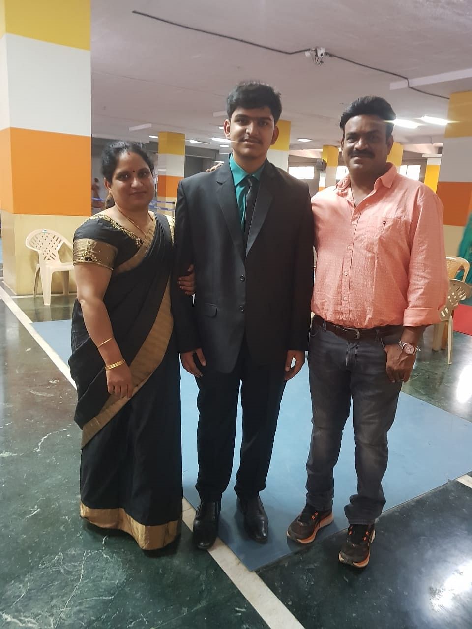 (From left) Usha Shashibhushana (mother) , Darshith S and Shashibhushan Reddy(father