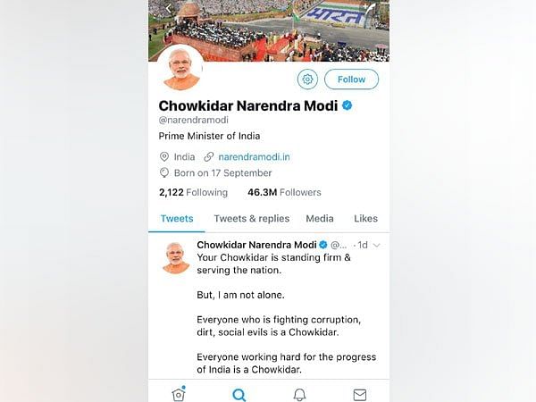 Modi's Twitter profile identified him as "Chowkidar Narendra Modi" and similar was the case with other BJP leaders.