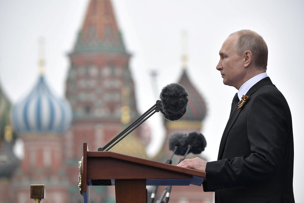 Russia's President Vladimir Putin delivers a speech during the Victory Day parade, which marks the anniversary of the victory over Nazi Germany in World War Two, in Red Square in central Moscow. (Reuters Photo)