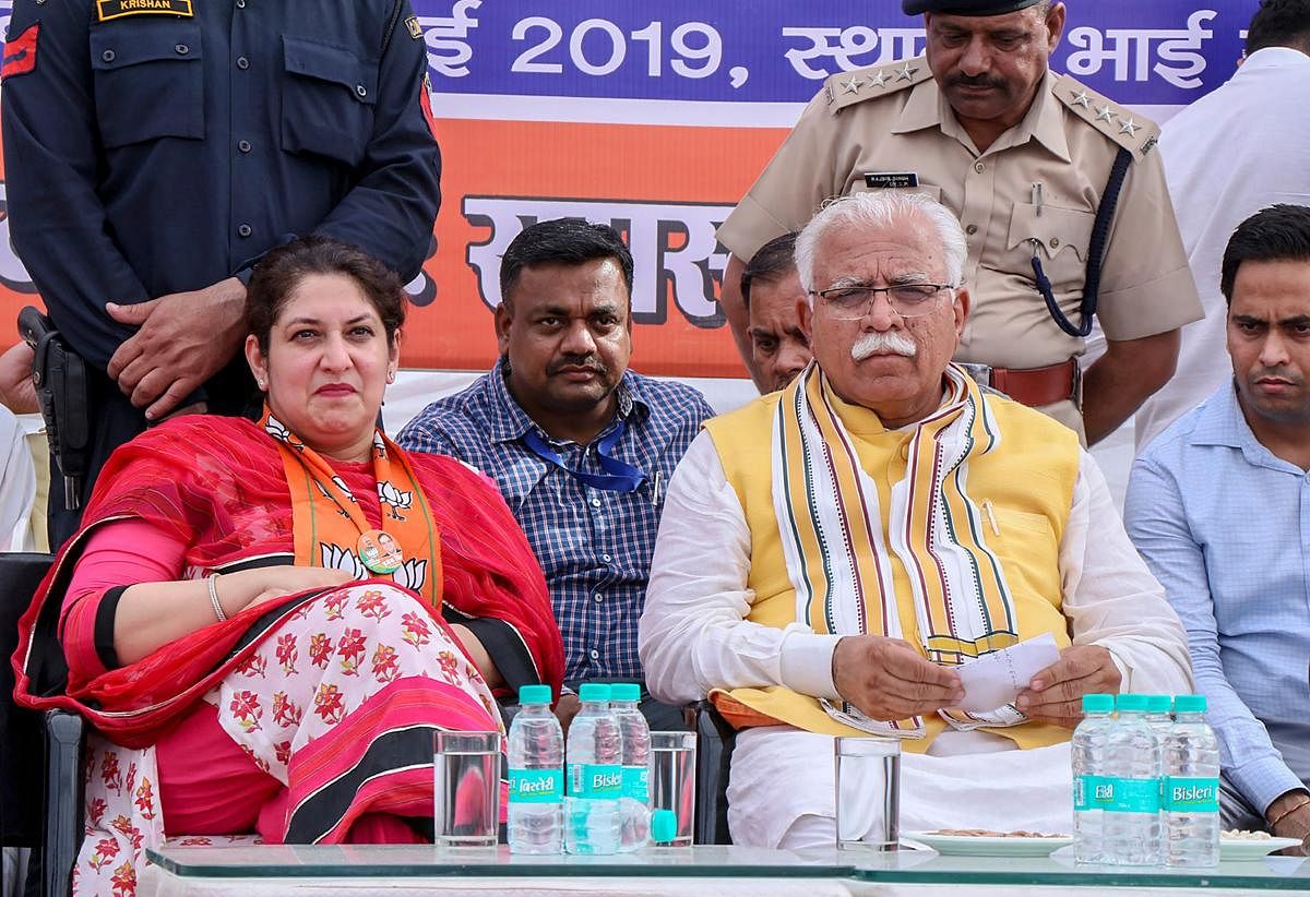 Haryana Chief Minister Manohar Lal Khattar during an election campaign rally for the ongoing Lok Sabha polls in Hisar district. PTI file photo