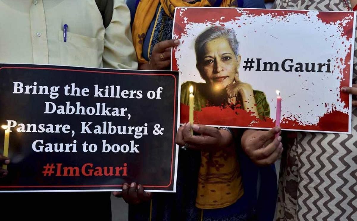 The SIT has so far arrested 16 people while two are still at large in connection with the murder of Gauri Lankesh, who was shot dead outside her house in Bengaluru on September 5, 2017. DH File Photo
