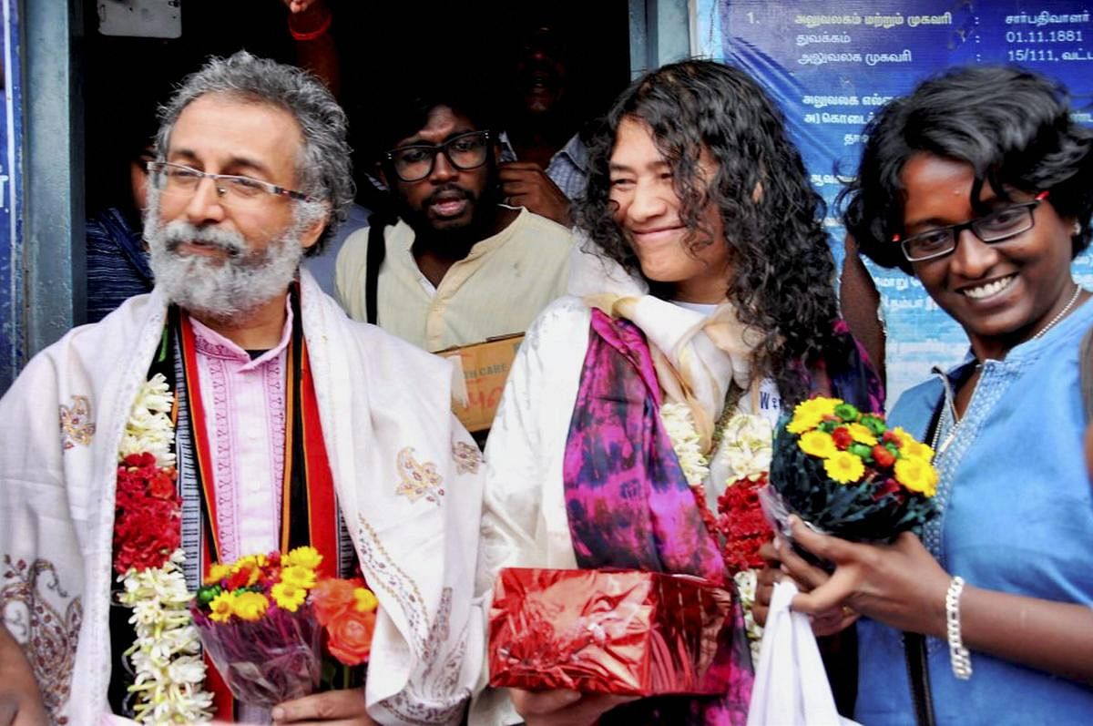Activist Irom Chanu Sharmila with her husband Desmond Coutinha after their wedding in Kodaikanal in 2017. PTI file