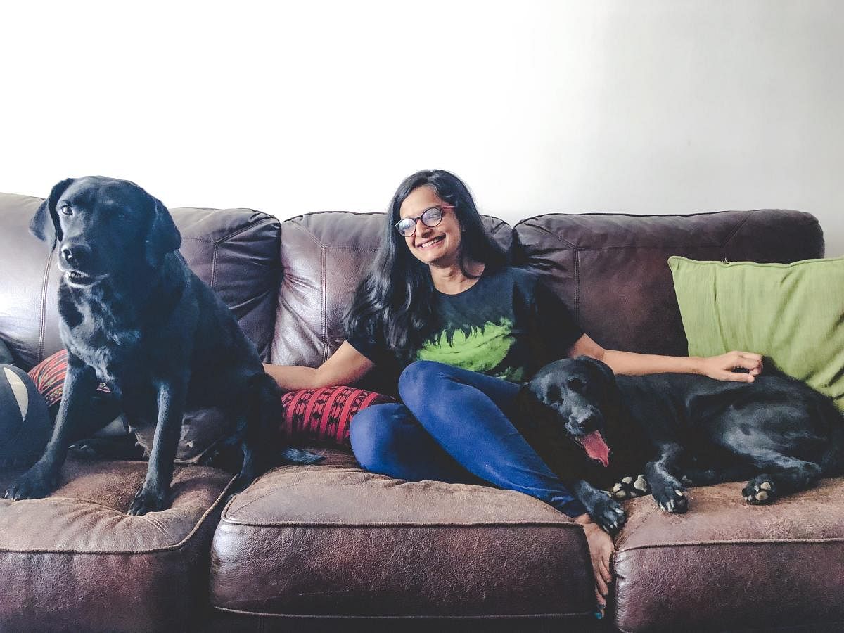 Mandy Vasudevan with Blacky and Bloo. She complained to the police about a hostile apartment association in Whitefield, and then moved out.