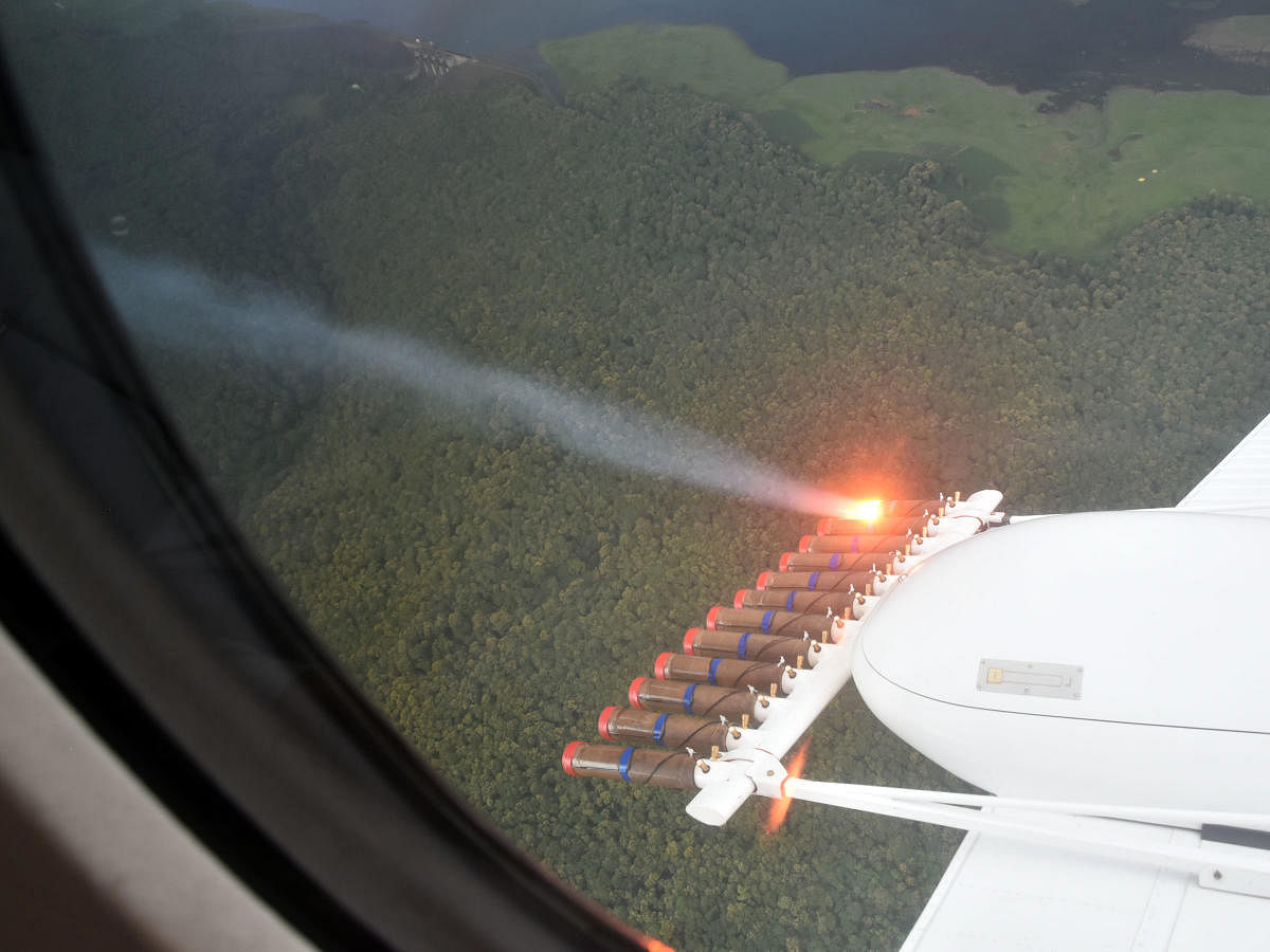 Cloud seeding involves spreading aerosol (silver iodide or sodium chloride) into the clouds to stimulate the precipitation process and form rains. dh photo