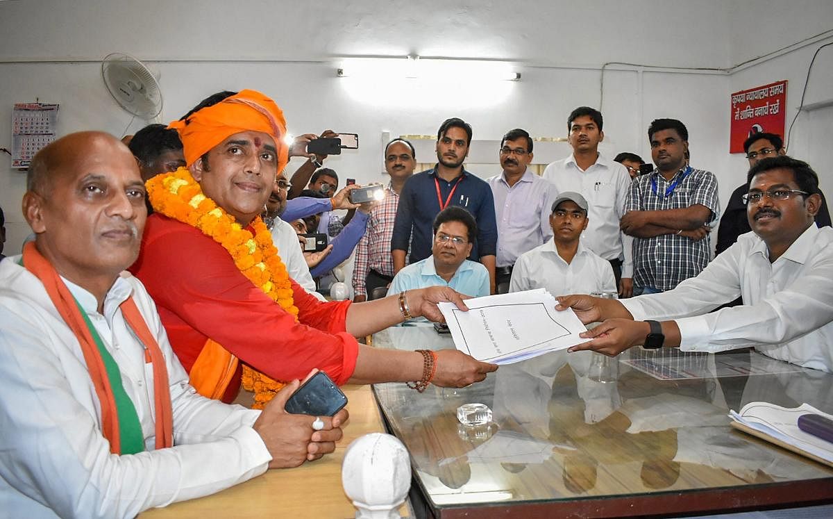Gorakhpur: Bhojpuri actor and BJP candidate Ravi Kishan files his nomination papers from Gorakhpur constituency for Lok Sabha elections, in Gorakhpur. (PTI File Photo)