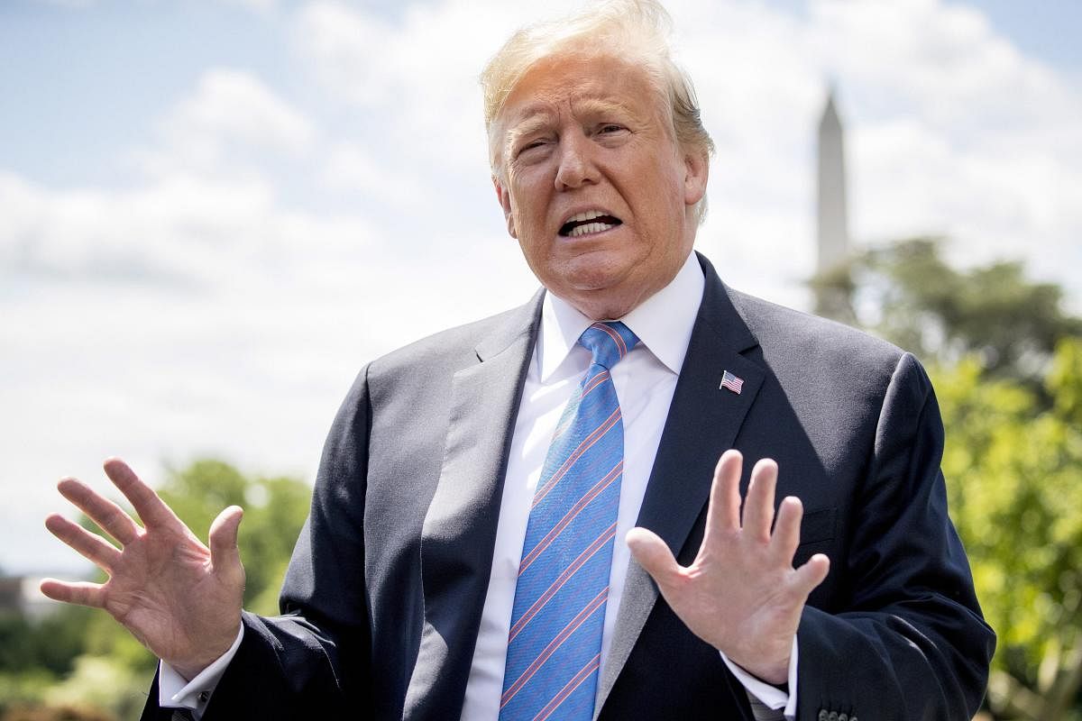 Washington: President Donald Trump speaks to members of the media on the South Lawn of the White House in Washington, Tuesday, May 14, 2019, before boarding Marine One for a short trip to Andrews Air Force Base, Md., to travel to Louisiana.AP/PTI(AP5_14_2