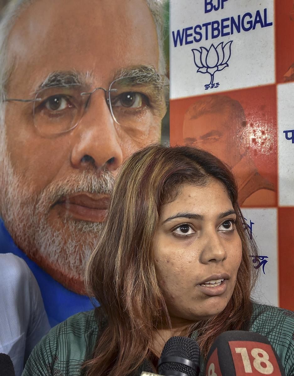 BJP activist Priyanka Sharma, who was arrested for allegedly posting a morphed image of West Bengal CM Mamata Banerjee on social media, talks to the media after being granted bail, in Kolkata. PTI