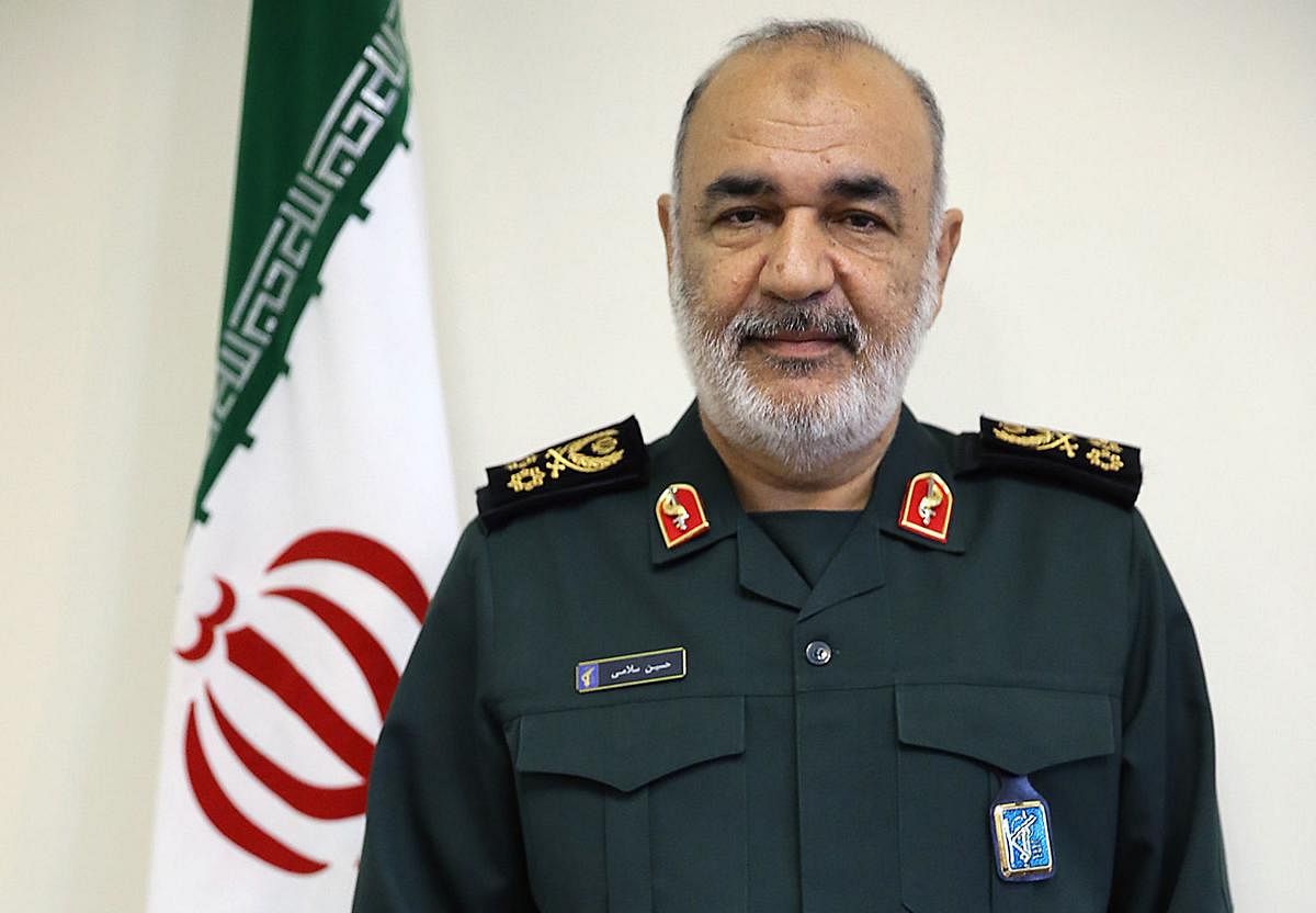 A handout picture provided by the office of Iran's Supreme Leader Ayatollah Ali Khamenei on April 22, 2019 shows Major General Hossein Salami, who was appointed as head of the Iranian Revolutionary Guards Corps (IRGC) during an official ceremony in the ca