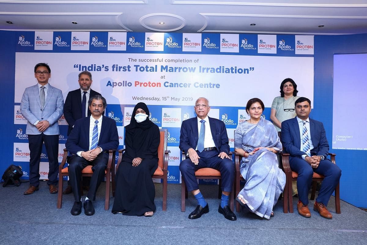 Apollo Proton Cancer Centre team with Fathima, the 36-year-old nurse from Oman, in Chennai on Wednesday. DH Photo