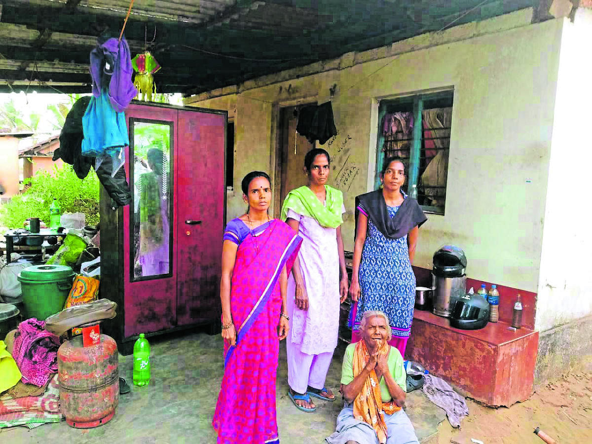 Kaveri, along with her daughters, was evicted from her house in Mukka. The items in the house have been placed outside.