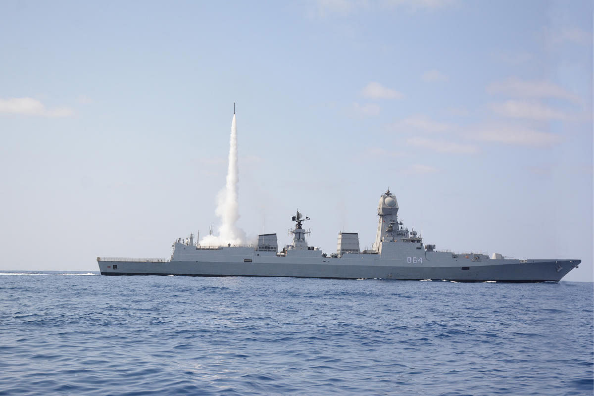 MRSAM firing from Missile INS Kochi