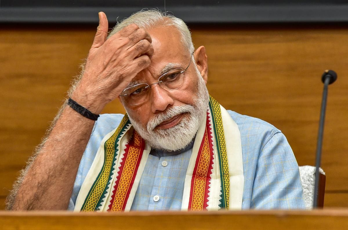 Prime Minister Narendra Modi during a press conference at the party headquarters in New Delhi on May 17, 2019. PTI