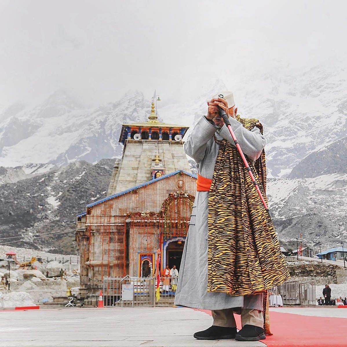 Prime Minister Narendra Modi after paying obeisance at Kedarnath Temple,during his two day pilgrimage to Himalayan shrines, in Rudraprayag district. PTI Photo