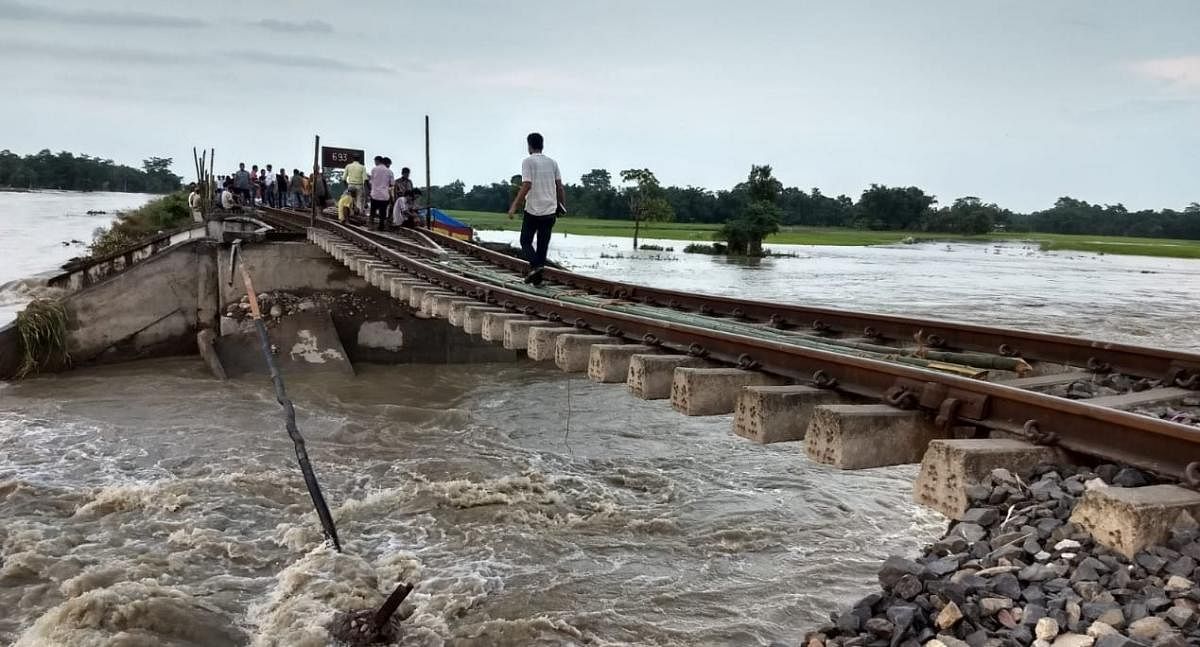 A railway track damaged by floods in Assam in 2017. file photo