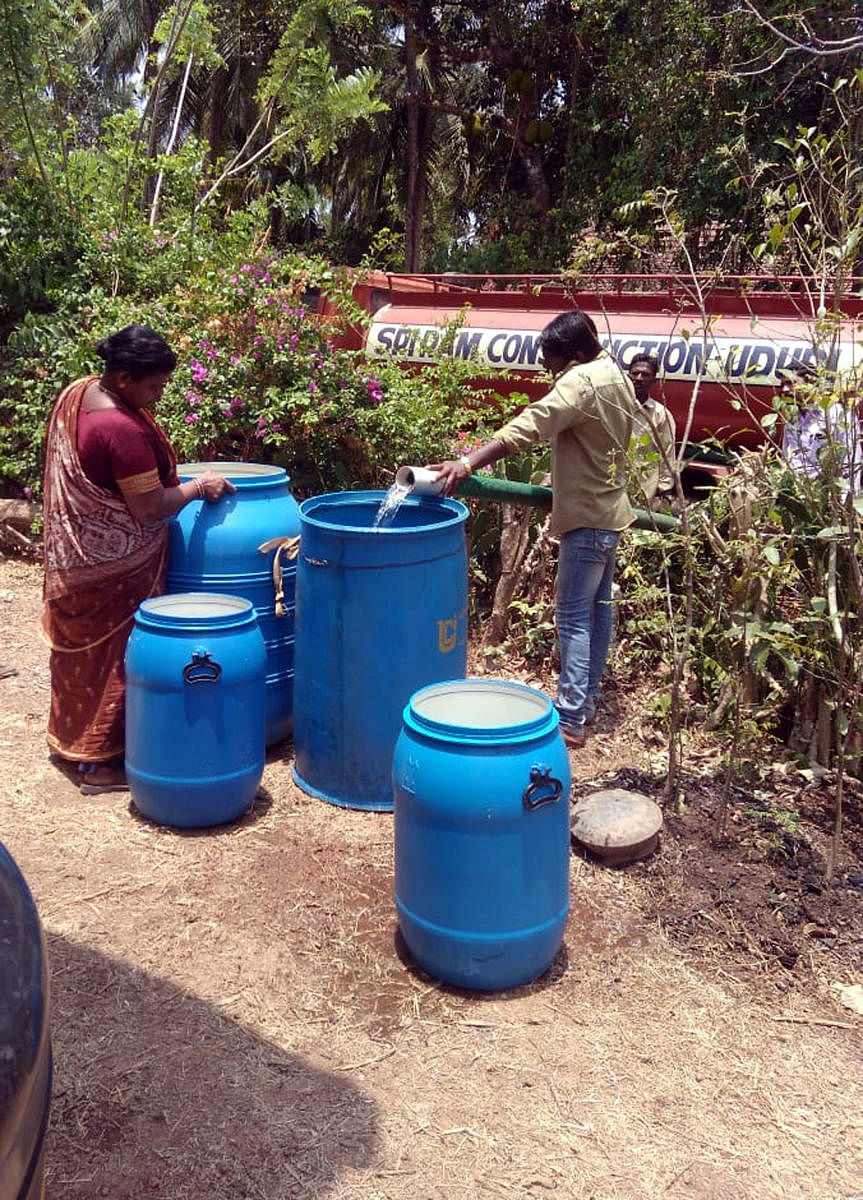 Water supplied to wards through tankers in Udupi.