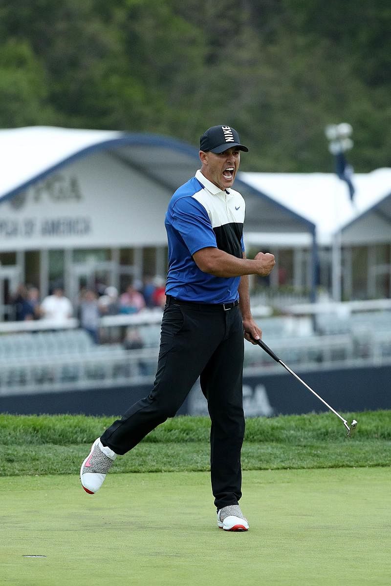 TENSE FINISH: Brooks Koepka of the United States celebrates after sealing the PGA Championship in New York on Sunday. AFP
