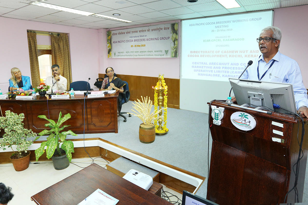 Tamil Nadu Agricultural University Vice Chancellor Dr N Kumar speaks during the five days international meeting of Asia-Pacific Cocoa Breeders Working Group organised at ICAR-Central Plantation Crops Research Institute (CPCRI), Kasaragod on Monday.