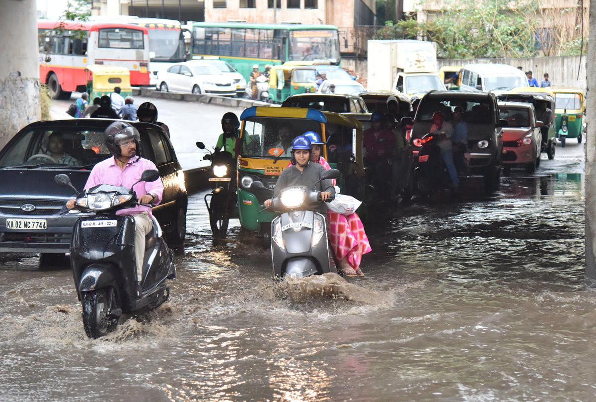 Rain water flooding Oakalipura Underpass in Bengaluru on May 17, 2019. DH Photo/ Janardhan B K
