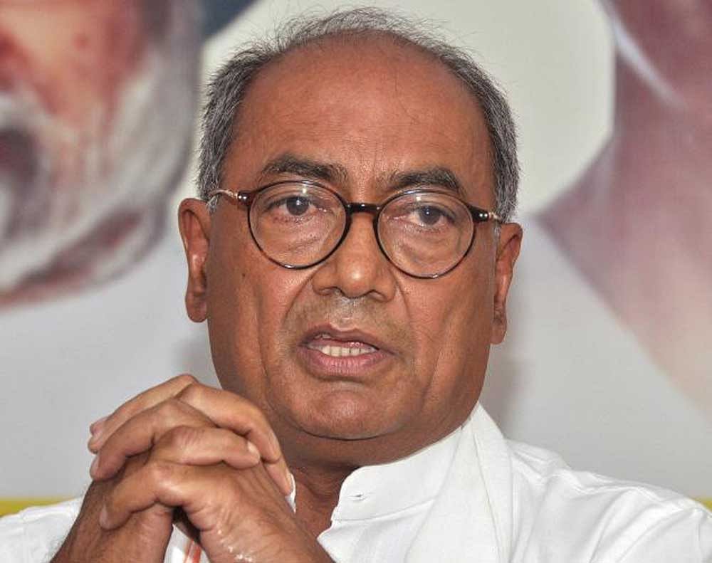 Digvijaya Singh, who visited the CPI state office on Sunday, said the allegations against Kanhaiya Kumar for raising anti-India slogans are false. (DH File Photo)