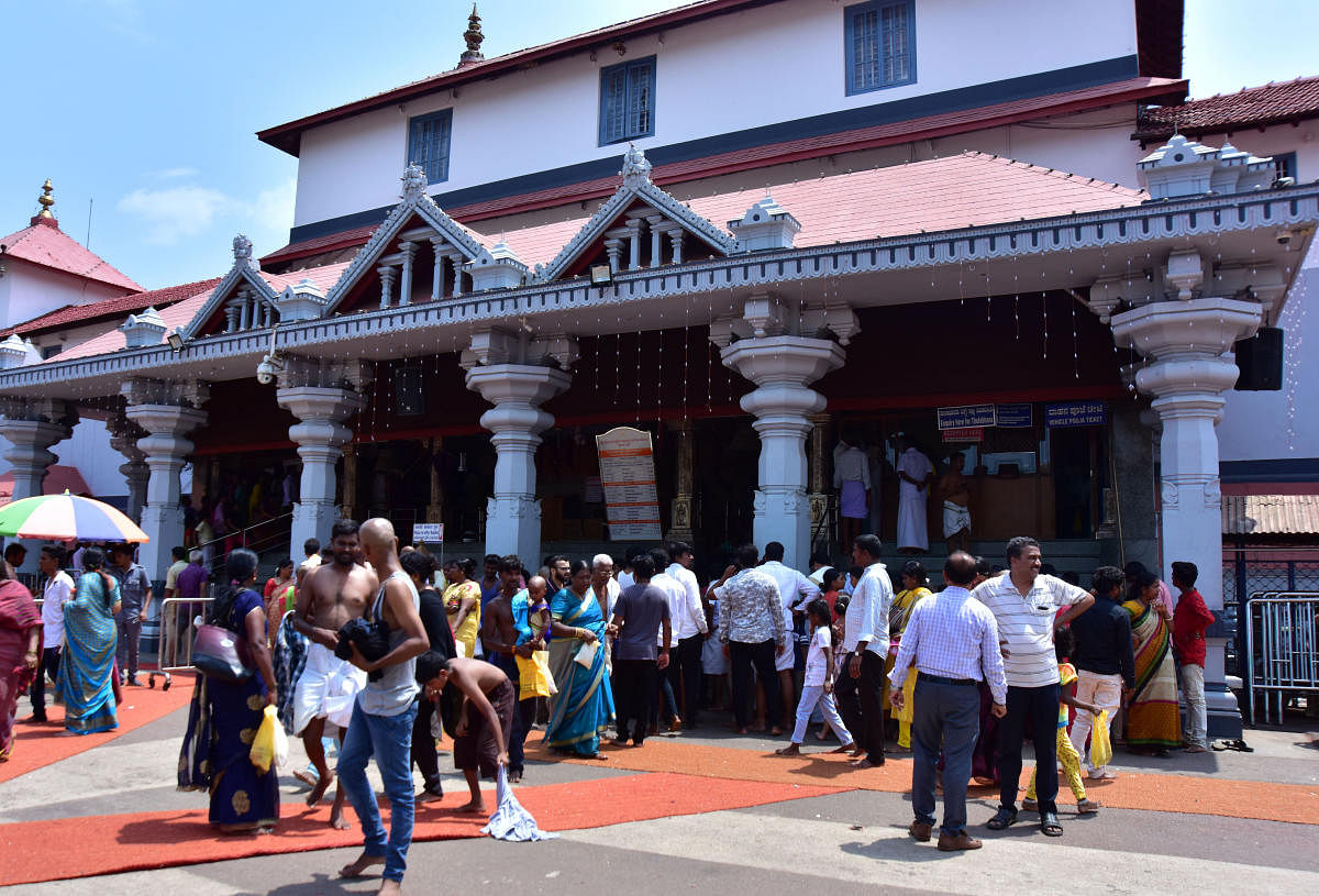 The Manjunatha temple at Dharmasthala receives about 10,000 devotees a day.