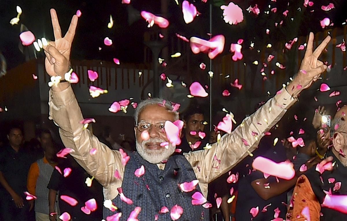 Prime Minister Narendra Modi Thursday thanked the people of Varanasi as he retained the seat by a margin of over 4.79 lakh votes. PTI photo
