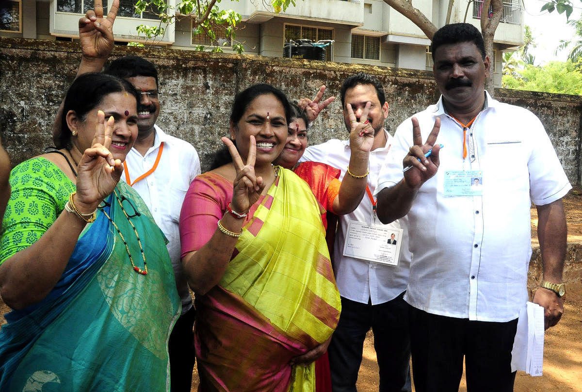 Shobha Karandlaje is all smiles after her victory in Udupi.