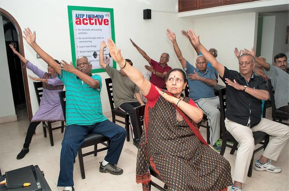 Senior citizens at a summer camp organised by the Nightingales Medical Trust in RT Nagar. 
