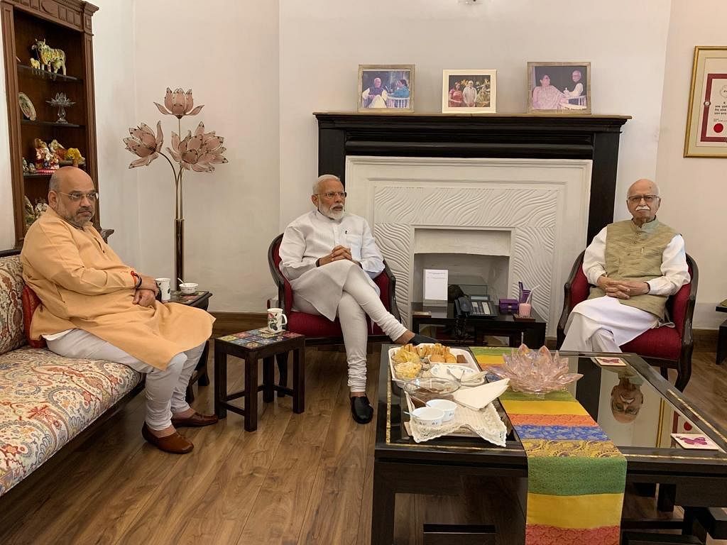 Prime Minister Narendra Modi and BJP chief Amit Shah on Friday called on party veterans LK Advani and Murli Manohar Joshi. ANI Photo. 