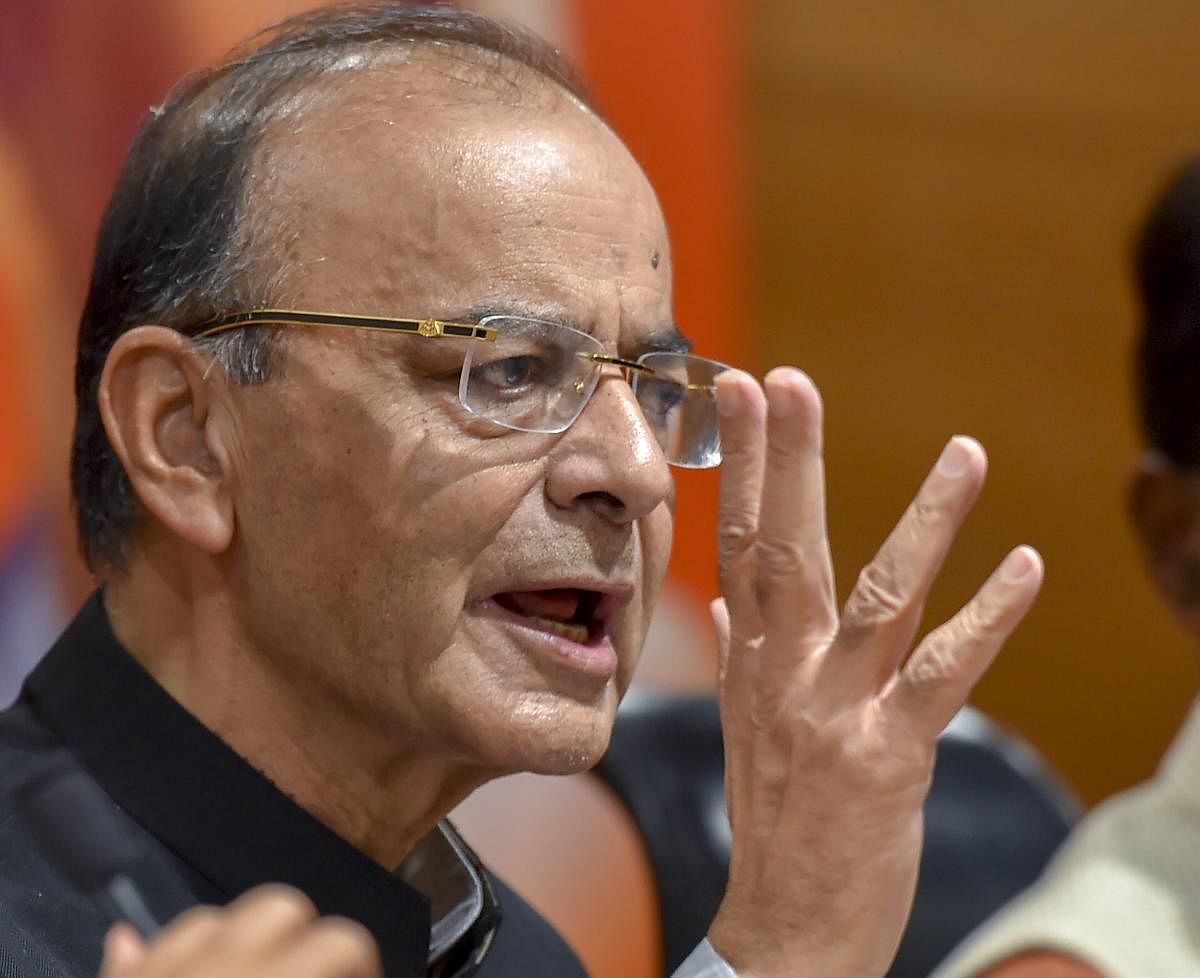 Union Minister of Finance Arun Jaitley addresses a press conference at the party headquarters in New Delhi. (PTI File Photo)