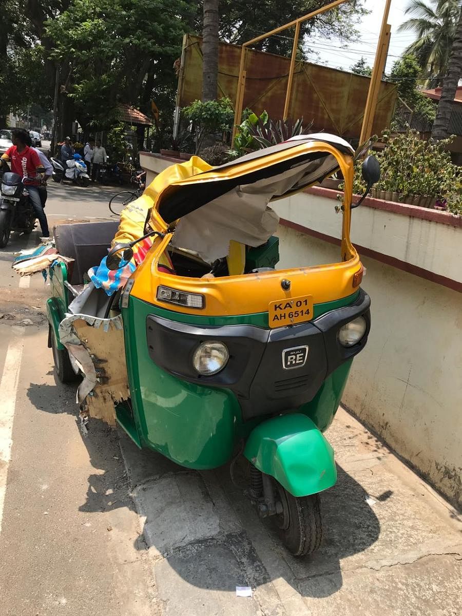 The autorickshaw damaged in the incident.