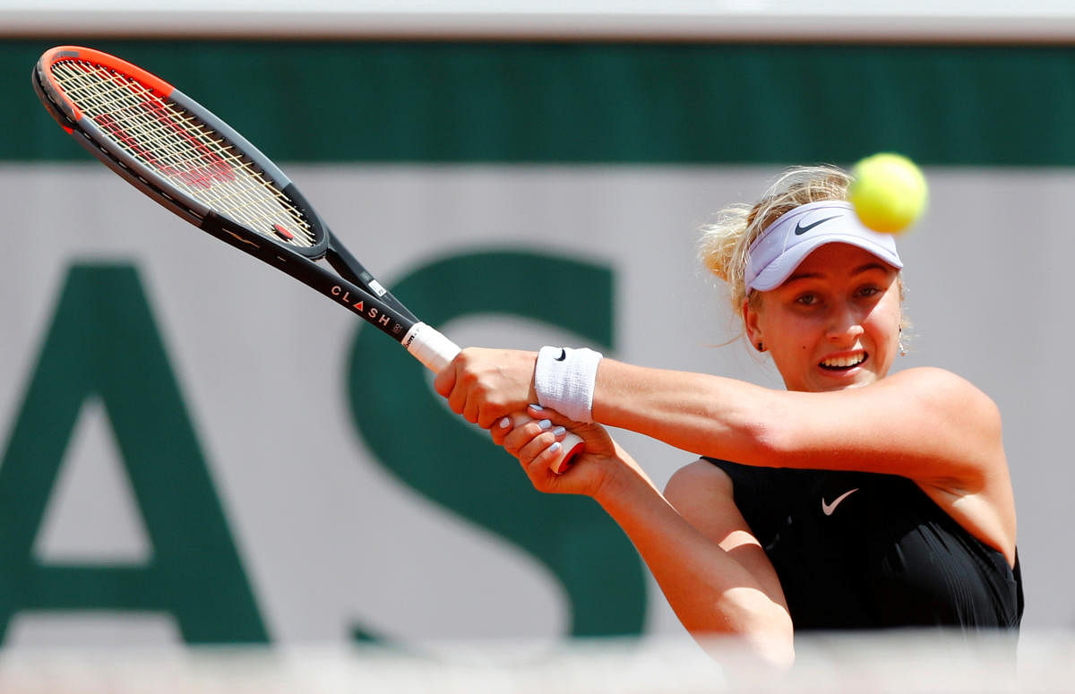 Russia's Anastasia Potapova in action against Germany's Angelique Kerber at the French Open on Sunday. Reuters