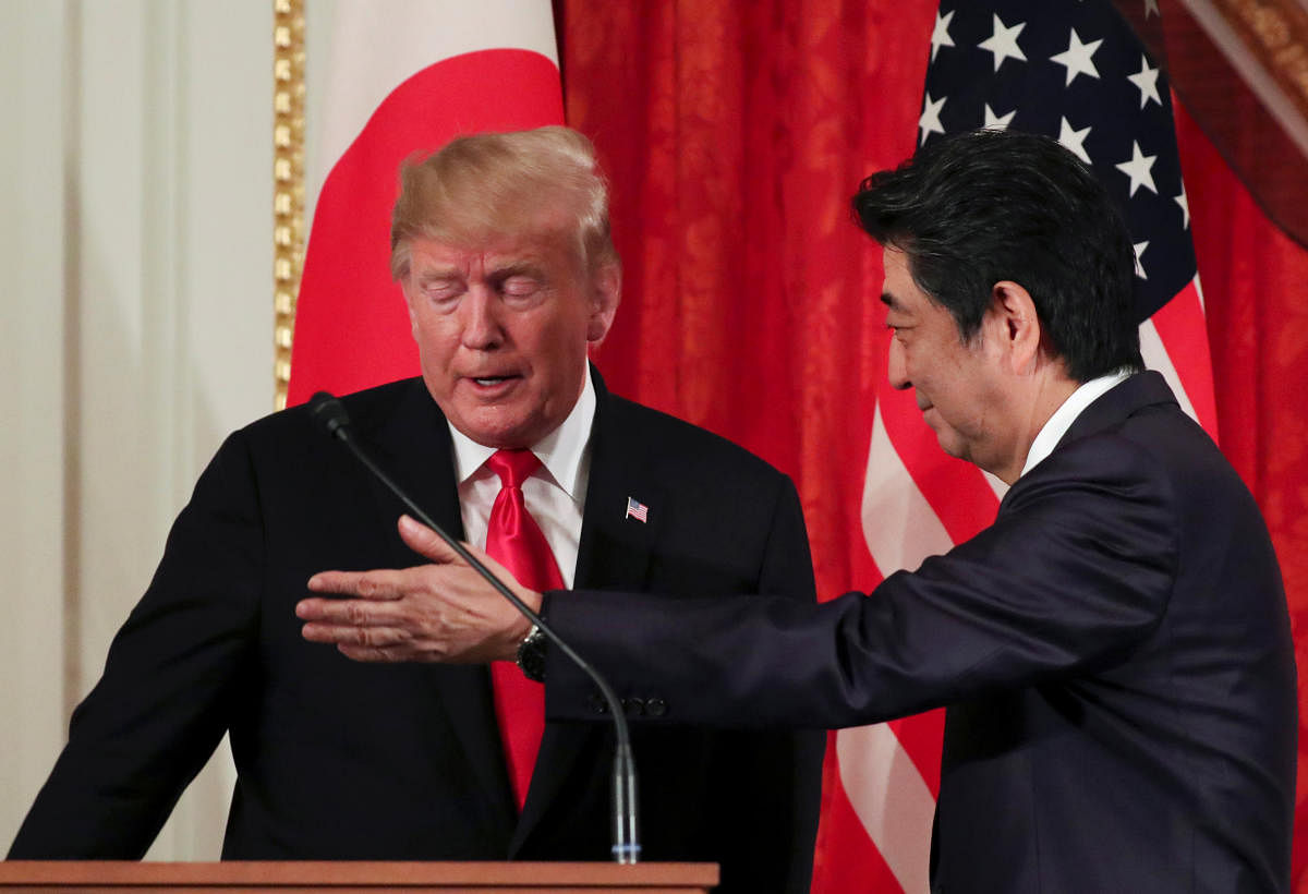 U.S. President Donald Trump attends a joint news conference with Japan's Prime Minister Shinzo Abe, at Akasaka Palace in Tokyo, Japan May 27, 2019. (Photo REUTERS)