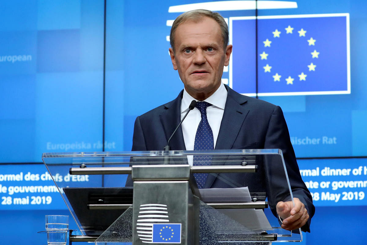 European Council President Donald Tusk holds a news conference after a European Union leaders summit following the EU elections, in Brussels, Belgium. (Photo by Reuters)