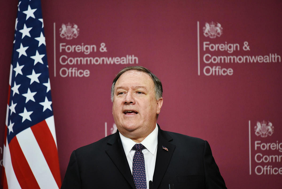 U.S. Secretary of State Mike Pompeo speaks during a joint news conference with Britain's Foreign Secretary Jeremy Hunt at the Foreign Office in central London. (Reuters Photo)
