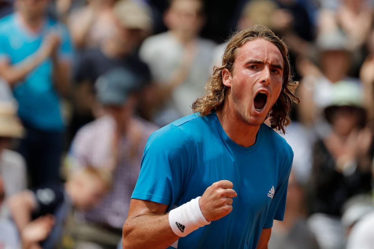 HARD DAY: Greece’s Stefanos Tsitsipas celebrates after beating Bolivia’s Hugo Dellien on Wednesday. AFP