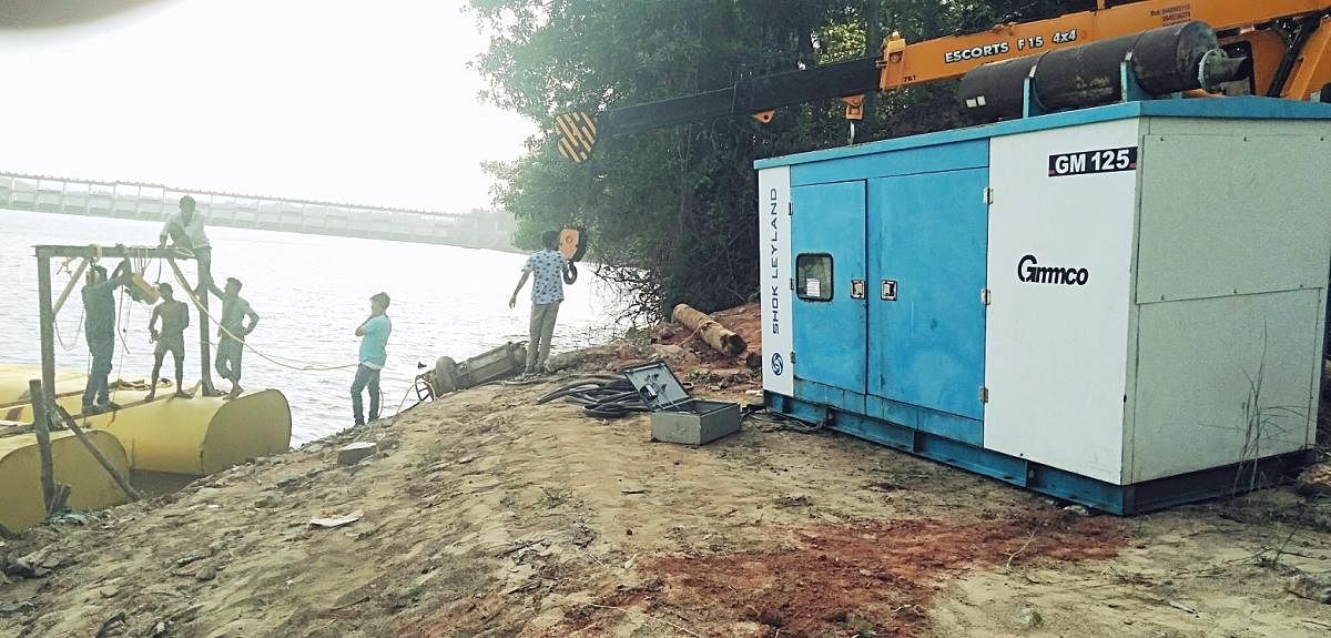 Preparations being made to take up dredging at the Thumbe vented dam in Mangaluru.