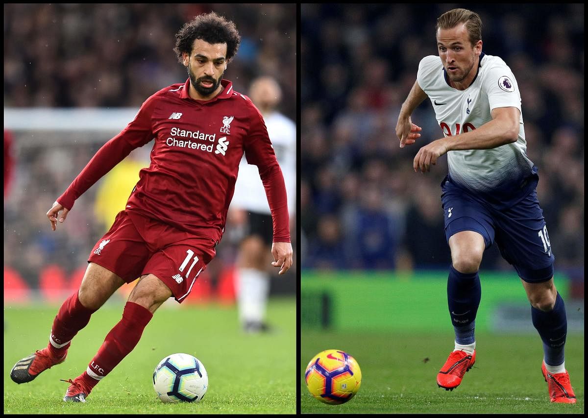 Liverpool's Egyptian midfielder Mohamed Salah in London on March 17, 2019 (L) and Tottenham Hotspur's English striker Harry Kane in London on February 27, 2019. (Photo by AFP)