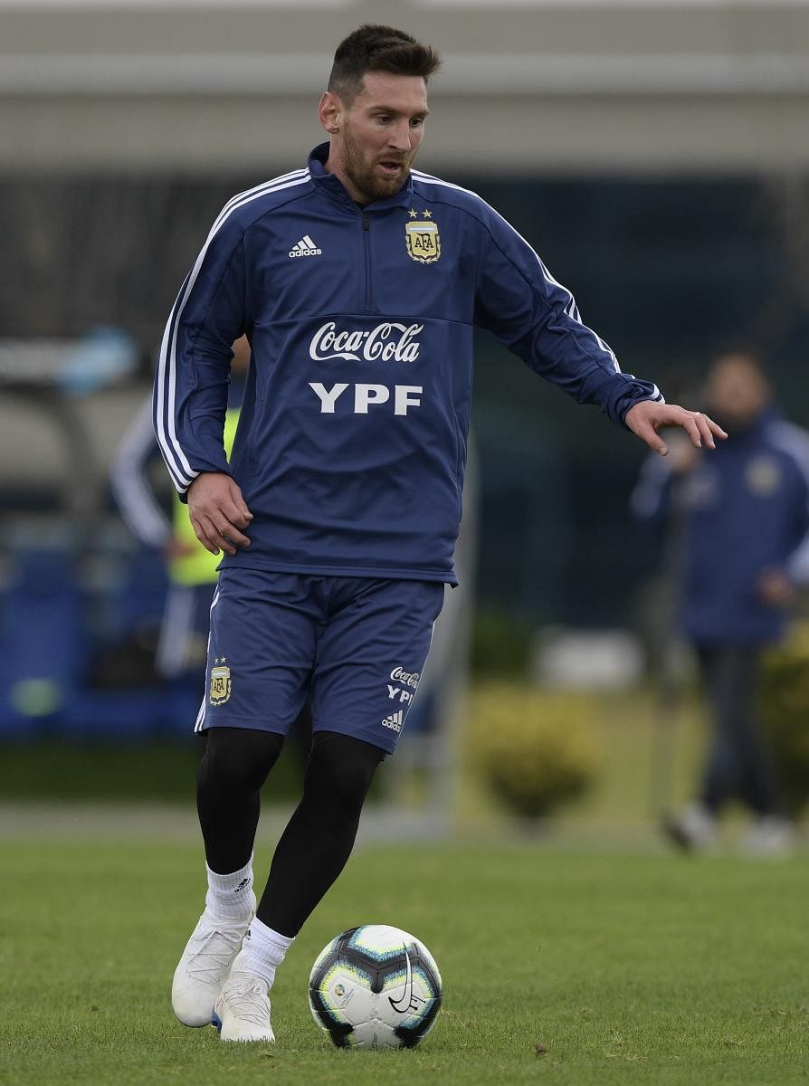 Argentina's Lionel Messi during a training session in Ezeiza, Buenos Aires. AFP