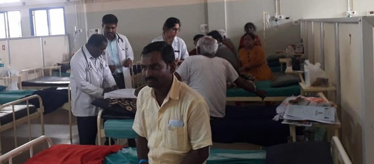 Doctors attend to patients at Adichunchanagiri Hospital at Bellur in Nagamangala taluk, Mandya district, on Friday.