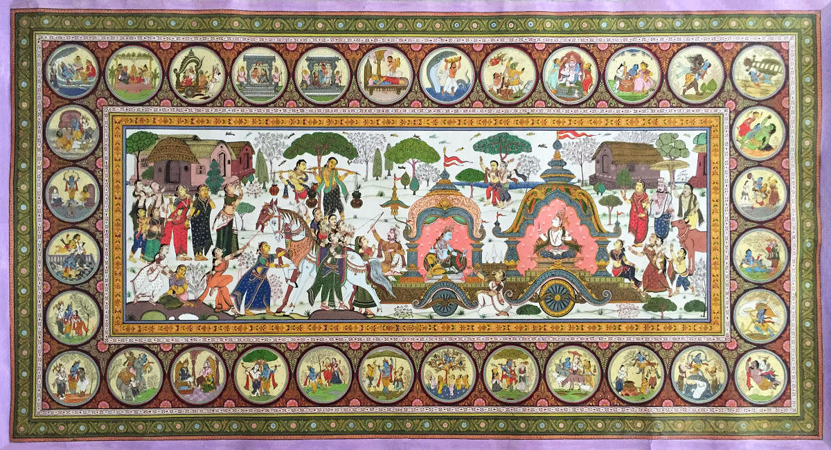 Mathura Vijay 2 (Mineral colours on pata) by Maguna Mohapatra