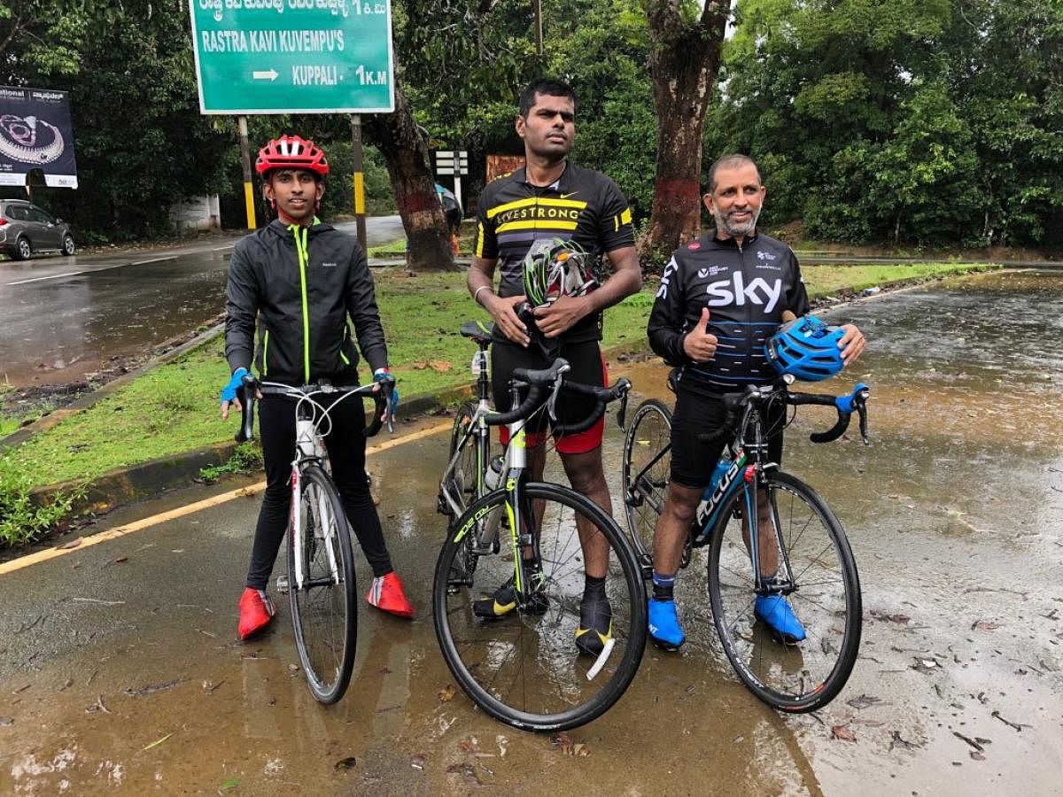 Annamalai (centre) enjoys going on cycling expeditions. He was a part of a 200 km cycling event held in Chikkamagaluru in 2018.