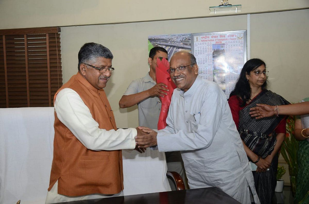 New Telecom Minister Ravi Shankar Prasad on Monday assumed charge at his Ministry and held detailed discussion with senior officials and heads of telecom PSUs. Picture courtesy Twitter