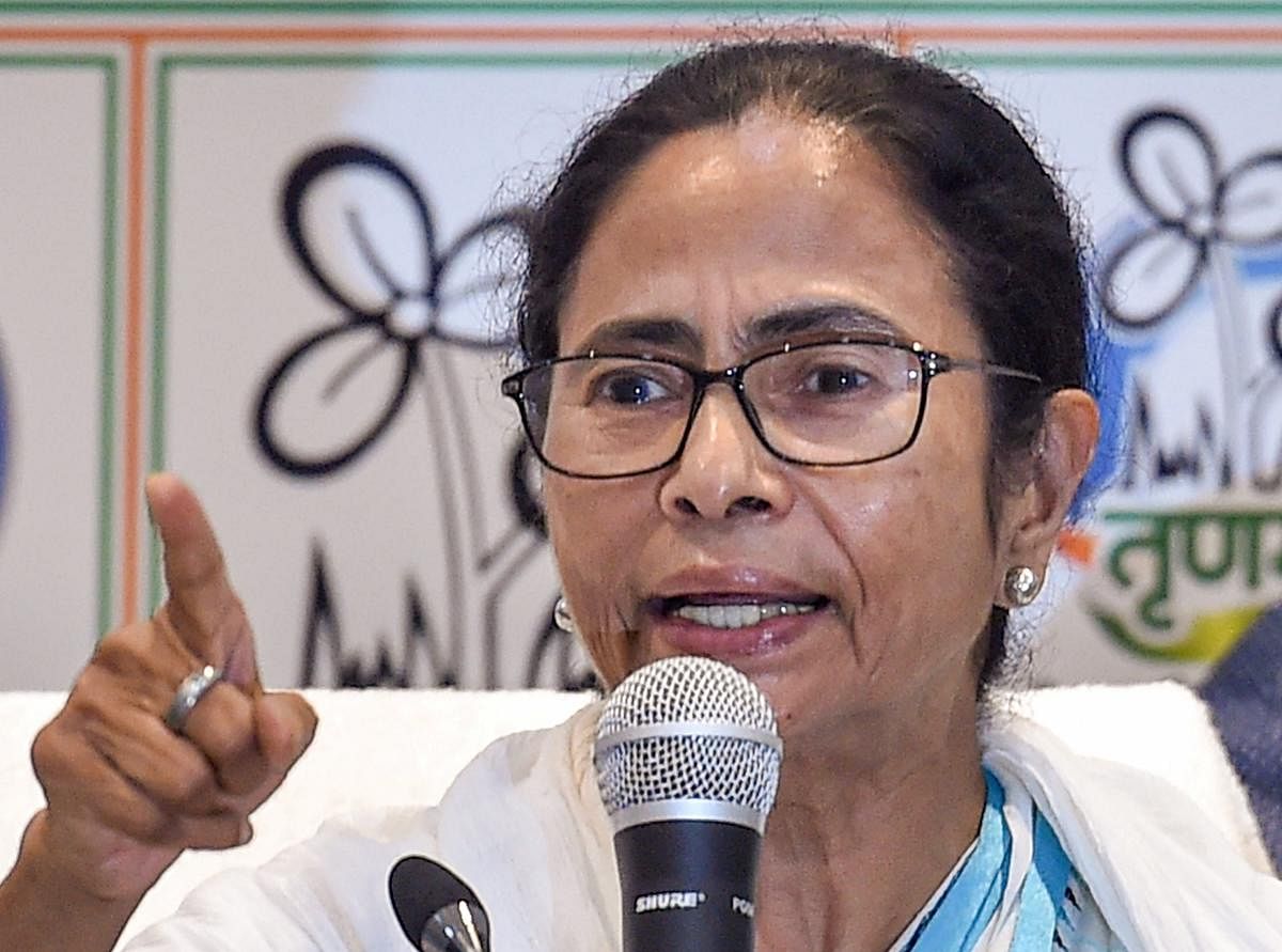 West Bengal Chief Minister and TMC Supremo Mamata Banerjee during interaction with media at the end party poll result review meeting at her Kalighat residence in Kolkata, Saturday, May 25, 2019. (PTI Photo/Swapan Mahapatra)