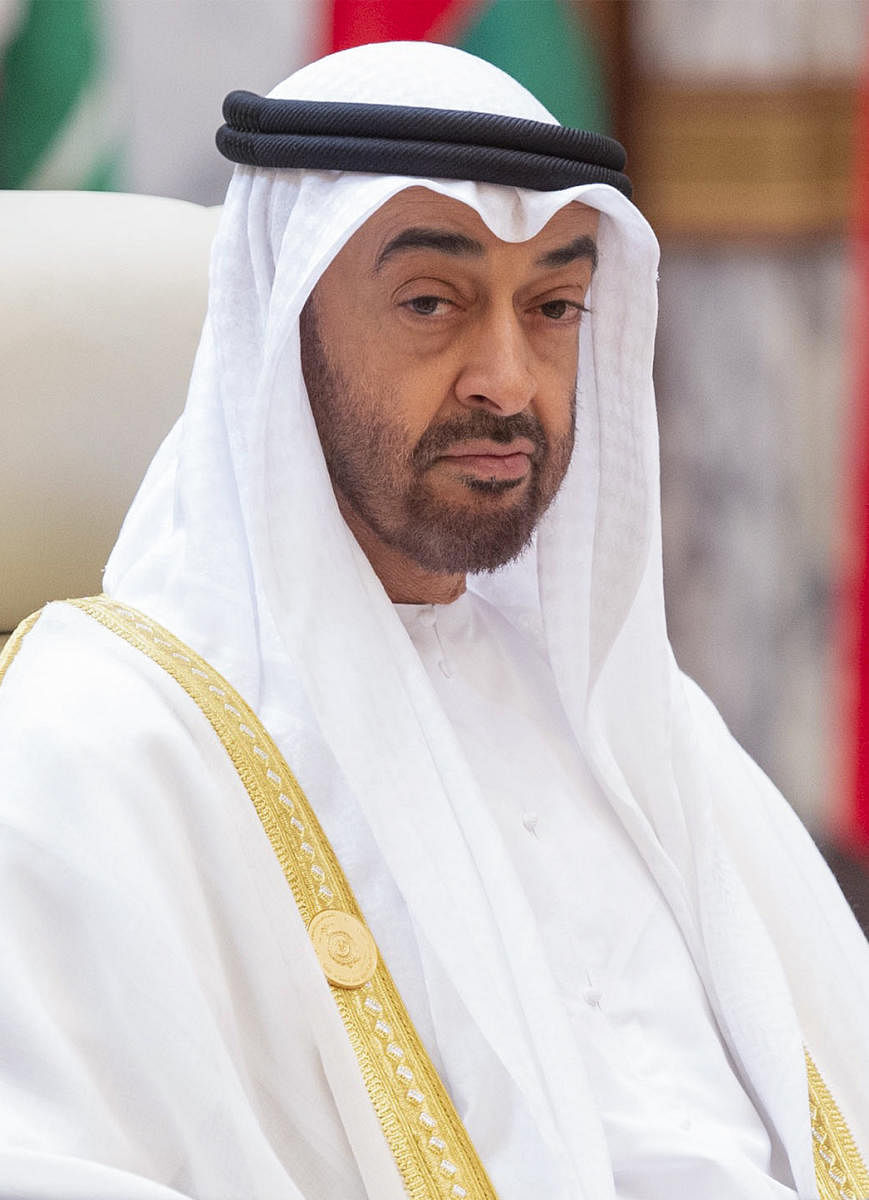 This handout photo taken and released by the Saudi Royal Palace on May 31, 2019 shows Bahrain's Sheikh Mohammed bin Zayed Al Nahyan, Crown Prince of Abu Dhabi and the Deputy Supreme Commander of the UAE Armed Forces, attending the Gulf Cooperation Council (GCC)
