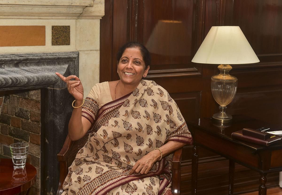 Nirmala Sitharaman at her South Block office, after taking charge as Finance Minister in New Delhi. PTI Photo