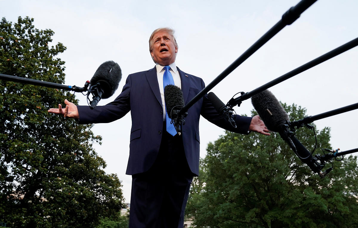 US President Donald Trump speaks to the media as he departs for London from the White House in Washington, June 2, 2019. (REUTERS)