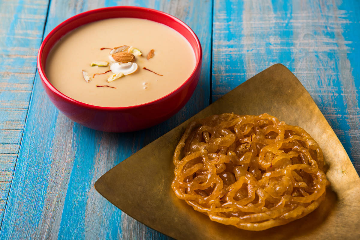 Jalebi with rabdi is a popular combination.