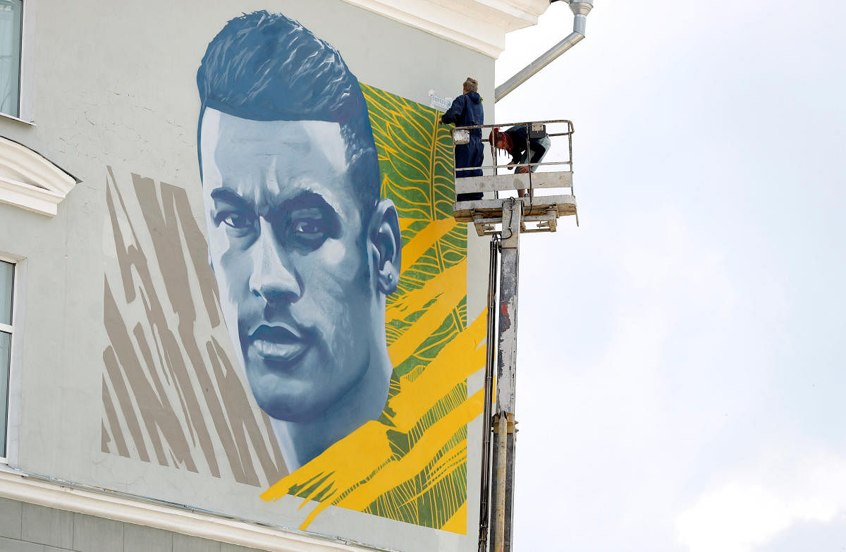 Soccer Football - World Cup - Neymar Mural - Kazan, Russia - July 5 , 2018 Mural of Brazil's Neymar REUTERS/John Sibley